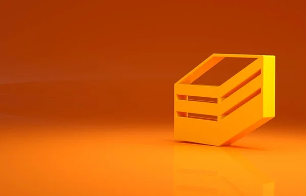 Yellow Piece of cake icon isolated on orange background. Happy Birthday. Minimalism concept. 3d illustration 3D render.