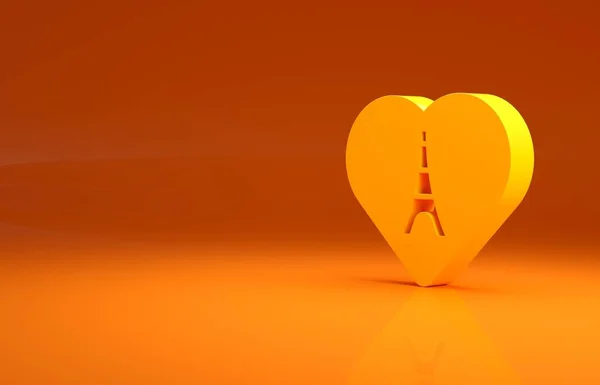 Желтая Эйфелева Башня Изображением Сердца Изолирована Оранжевом Фоне Знак Франции — стоковое фото