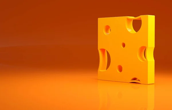 黄色奶酪图标孤立在橙色背景 最低纲领的概念 3D渲染3D插图 — 图库照片