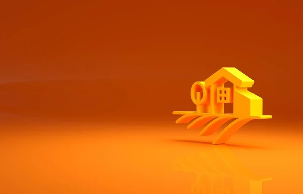 Yellow Village landscape icon isolated on orange background. Minimalism concept. 3d illustration 3D render.