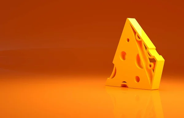 黄色奶酪图标孤立在橙色背景 最低纲领的概念 3D渲染3D插图 — 图库照片