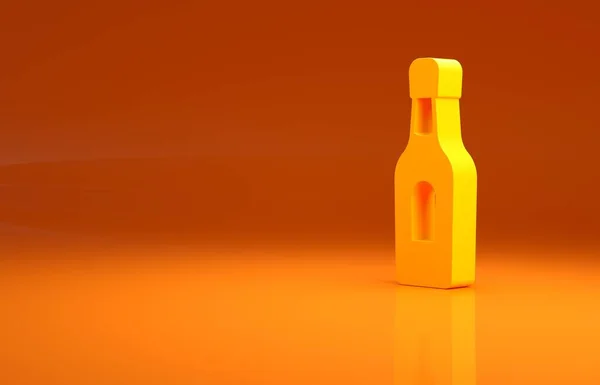 オレンジ色の背景に黄色のシャンパンボトルのアイコン 最小限の概念 3Dイラスト3Dレンダリング — ストック写真