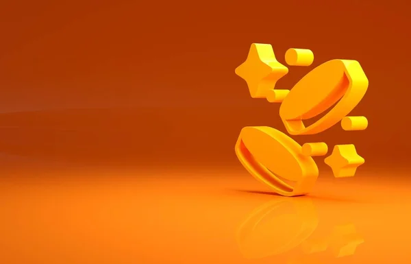 黄色金币货币图标孤立在橙色背景 银行货币标志 现金符号 最低纲领的概念 3D渲染3D插图 — 图库照片