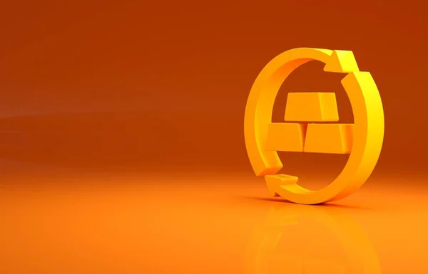 Yellow Gold exchange money icon isolated on orange background. Money changer. Minimalism concept. 3d illustration 3D render.