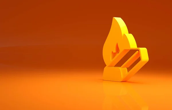 黄色の溶融金は オレンジの背景に隔離されたアイコンを注ぎます 溶融金属は はしごから注ぎました 最小限の概念 3Dイラスト3Dレンダリング — ストック写真