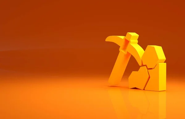 黄色金矿图标孤立在橙色背景 最低纲领的概念 3D渲染3D插图 — 图库照片