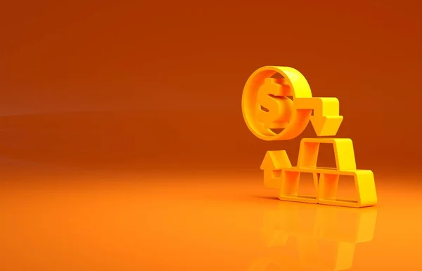 Oro Giallo Scambio Denaro Icona Isolato Sfondo Arancione Cambiavalute Concetto — Foto Stock