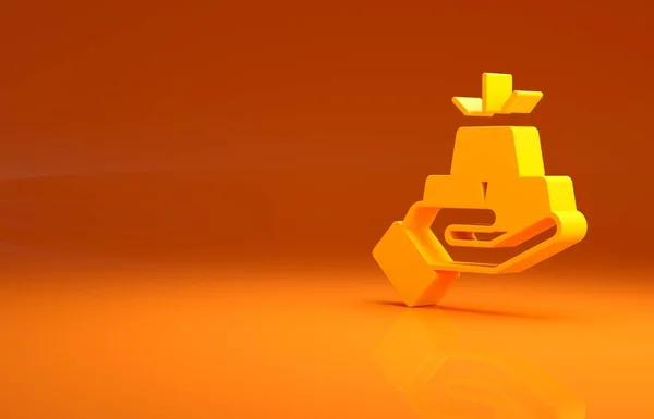 Gul Guldtackor Ikon Isolerad Orange Bakgrund Bankernas Affärsidé Minimalistiskt Koncept — Stockfoto