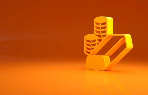 Yellow Gold coin with gold bars icon isolated on orange background. Banking currency sign. Cash symbol. Minimalism concept. 3d illustration 3D render.