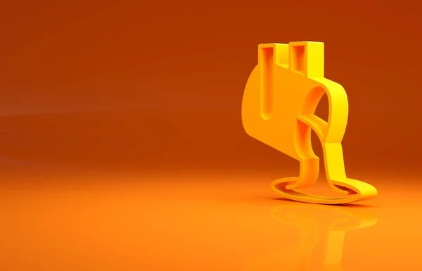 黄色の溶融金は オレンジの背景に隔離されたアイコンを注ぎます 溶融金属は はしごから注ぎました 最小限の概念 3Dイラスト3Dレンダリング — ストック写真