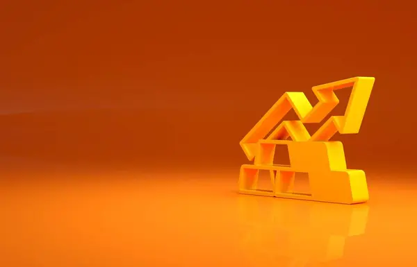 黄色金融增长图箭头与金条图标孤立在橙色背景 财务上的成功概念 黄金投资概念 最低纲领的概念 3D渲染3D插图 — 图库照片