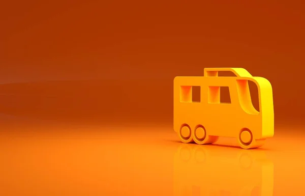 黄色のバスアイコンはオレンジの背景に隔離されています 輸送コンセプト バスツアー輸送 観光や公共車両のシンボル 最小限の概念 3Dイラスト3Dレンダリング — ストック写真