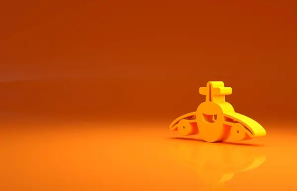 黄面のアイコンはオレンジの背景に孤立しています 飛行機のアイコン 航空会社の看板 最小限の概念 3Dイラスト3Dレンダリング — ストック写真