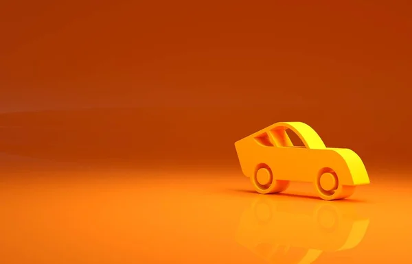 Yellow Car Icoon Geïsoleerd Oranje Achtergrond Minimalisme Concept Illustratie Renderen — Stockfoto