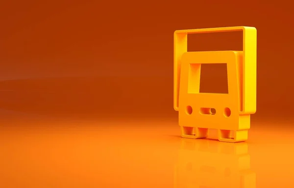 黄色运货卡车图标孤立在橙色背景 最低纲领的概念 3D渲染3D插图 — 图库照片