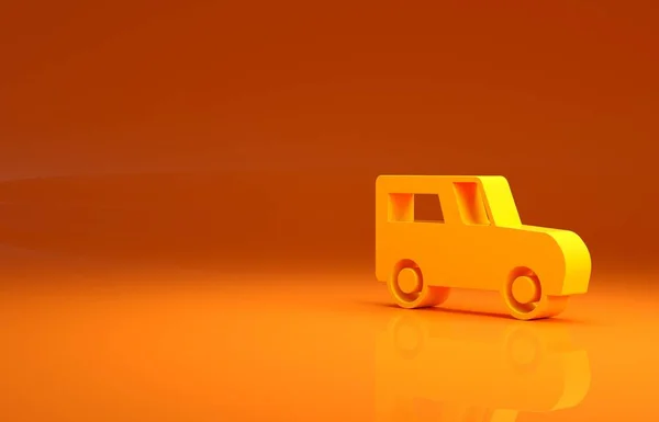 Sarı Araba Simgesi Turuncu Arka Planda Izole Edildi Minimalizm Kavramı — Stok fotoğraf
