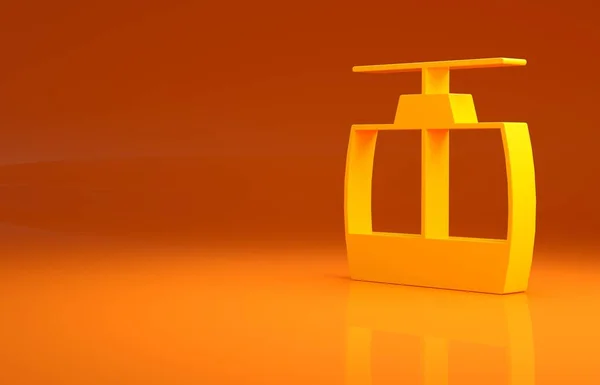 Żółta Ikona Kolejki Linowej Izolowana Pomarańczowym Tle Funikularny Znak Koncepcja — Zdjęcie stockowe