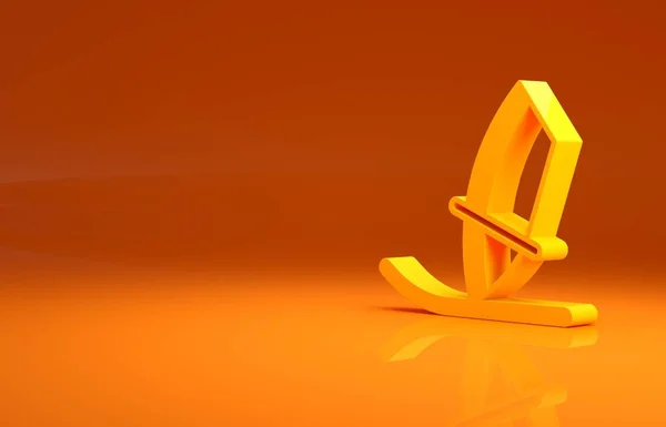 オレンジ色の背景に孤立した黄色のウィンドサーフィンアイコン 最小限の概念 3Dイラスト3Dレンダリング — ストック写真