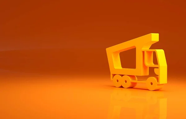 Geel Levering Vrachtwagen Voertuig Pictogram Geïsoleerd Oranje Achtergrond Minimalisme Concept — Stockfoto