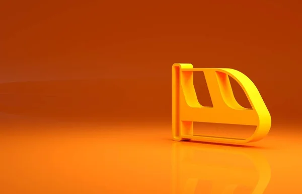 黄色の列車とオレンジの背景に孤立した鉄道のアイコン 公共交通機関のシンボル 地下鉄の列車輸送 地下鉄だ 最小限の概念 3Dイラスト3Dレンダリング — ストック写真
