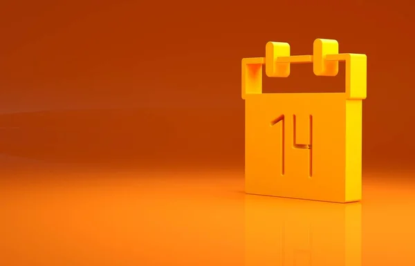 黄色のカレンダーアイコンはオレンジの背景に隔離されています イベントリマインダーシンボル 最小限の概念 3Dイラスト3Dレンダリング — ストック写真