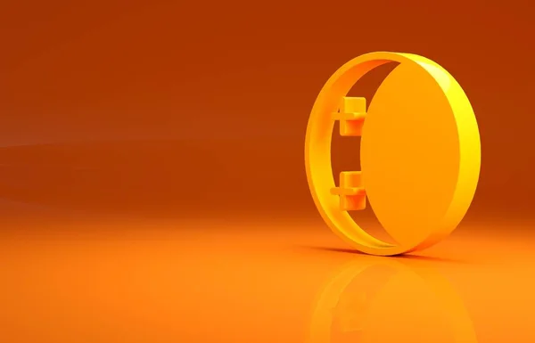オレンジ色の背景に孤立した太陽のアイコンの黄色のエクリプス 皆既日食 最小限の概念 3Dイラスト3Dレンダリング — ストック写真
