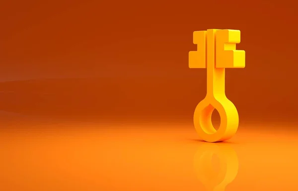 Κίτρινη Παλιά Μαγική Εικόνα Κλειδί Απομονώνονται Πορτοκαλί Φόντο Μινιμαλιστική Έννοια — Φωτογραφία Αρχείου