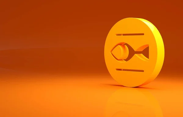 黄色双鱼座黄道带标志图标孤立在橙色背景 占星术的星座集合 最低纲领的概念 3D渲染3D插图 — 图库照片