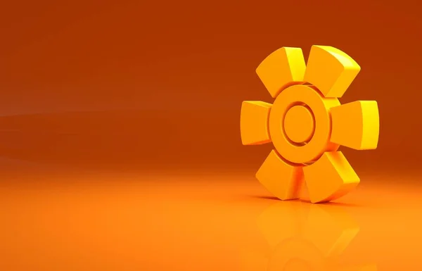 黄色的太阳图标孤立在橙色的背景 最低纲领的概念 3D渲染3D插图 — 图库照片