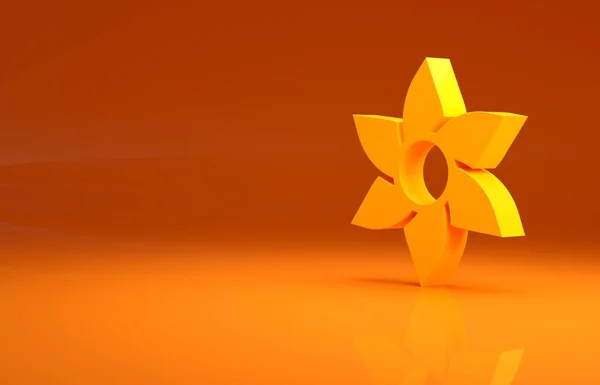 黄色的花朵图标孤立在橙色的背景上 甜甜的天然食物最低纲领的概念 3D渲染3D插图 — 图库照片