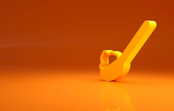 Yellow Spoon with sugar icon isolated on orange background. Teaspoon for tea or coffee. Minimalism concept. 3d illustration 3D render.