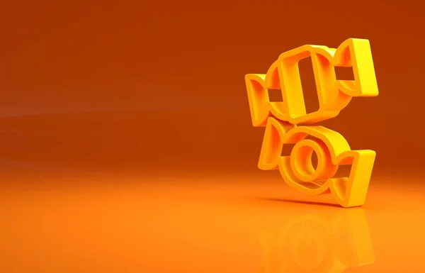 黄色的糖果图标孤立在橙色的背景 圣诞快乐 新年快乐 最低纲领的概念 3D渲染3D插图 — 图库照片
