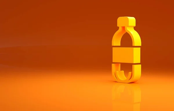 Žlutá Láhev Vody Ikona Izolované Oranžovém Pozadí Nápis Sodovkou Minimalismus — Stock fotografie