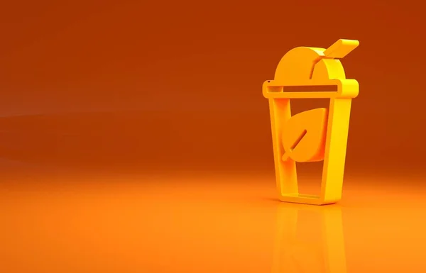 Κίτρινο Κύπελλο Του Τσαγιού Φύλλο Εικονίδιο Απομονώνονται Πορτοκαλί Φόντο Γλυκό — Φωτογραφία Αρχείου