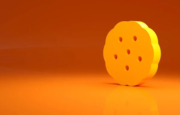オレンジの背景にチョコレートのアイコンが孤立した黄色のクッキーやビスケット 最小限の概念 3Dイラスト3Dレンダリング — ストック写真
