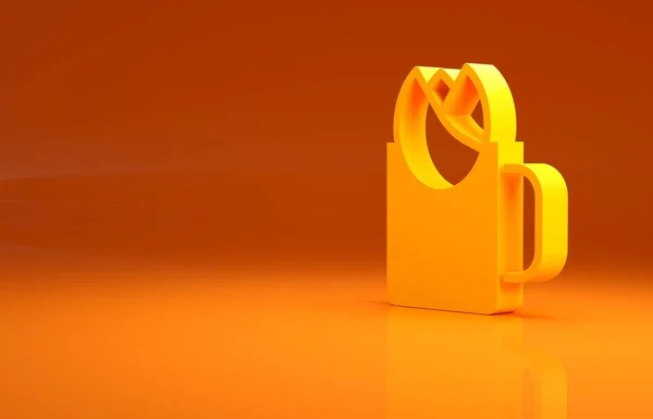 Yellow Cup of tea with rose icon isolated on orange background. Minimalism concept. 3d illustration 3D render.