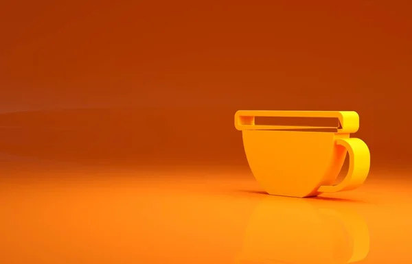 黄色的茶杯图标孤立在橙色的背景上 最低纲领的概念 3D渲染3D插图 — 图库照片