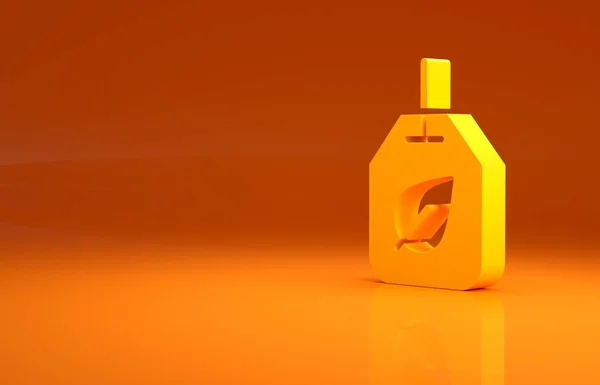 Żółta Torebka Herbaty Ikoną Liści Izolowane Pomarańczowym Tle Koncepcja Minimalizmu — Zdjęcie stockowe