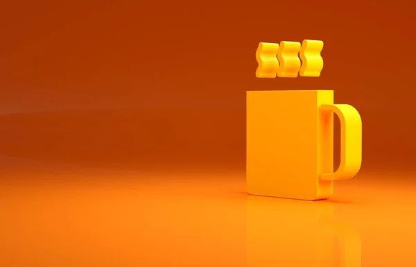 黄色的茶杯图标孤立在橙色的背景上 最低纲领的概念 3D渲染3D插图 — 图库照片