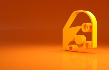 Sarı Peynir simgesi turuncu arkaplanda izole edilmiş. Minimalizm kavramı. 3d illüstrasyon 3B canlandırma.