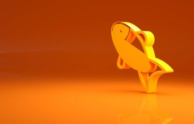 Sarı Balık simgesi turuncu arka planda izole edildi. Minimalizm kavramı. 3d illüstrasyon 3B canlandırma.