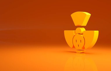 Sarı Radyoaktif simge turuncu arkaplanda izole edildi. Radyoaktif zehirli sembol. Radyasyon tehlikesi işareti. Minimalizm kavramı. 3d illüstrasyon 3B canlandırma.