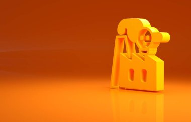Turuncu arka planda, fabrika ikonundan sarı duman izole edildi. Çevre kirliliği sorunu, fabrika duman boruları, ekoloji endüstriyel zarar. Minimalizm kavramı. 3d illüstrasyon 3B canlandırma.