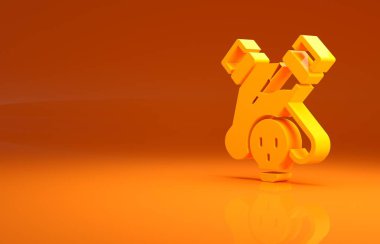 Turuncu arka planda ikon ikonu olan sarı şişe. Sihirli iksirli matara. Mutlu Cadılar Bayramı Partisi. Minimalizm kavramı. 3d illüstrasyon 3B canlandırma.