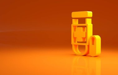 Sarı panzehir ikonu turuncu arka planda izole edildi. Minimalizm kavramı. 3d illüstrasyon 3B canlandırma.