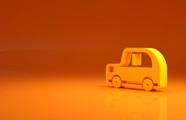Sarı Araba simgesi turuncu arka planda izole edildi. Minimalizm kavramı. 3d illüstrasyon 3B canlandırma.