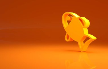 Sarı Balık simgesi turuncu arka planda izole edildi. Minimalizm kavramı. 3d illüstrasyon 3B canlandırma.