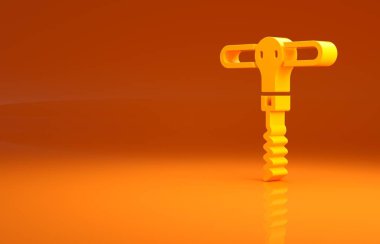 Turuncu arka planda sarı şarap tirbuşon simgesi var. Minimalizm kavramı. 3d illüstrasyon 3B canlandırma.