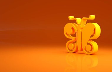 Sarı Kelebek ikonu turuncu arka planda izole edildi. Minimalizm kavramı. 3d illüstrasyon 3B canlandırma.