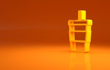 Sarı kağıt bardak ve turuncu arka planda izole edilmiş saman ve su ikonu. Soda bardağı. Taze soğuk içecek sembolü. Minimalizm kavramı. 3d illüstrasyon 3B canlandırma.